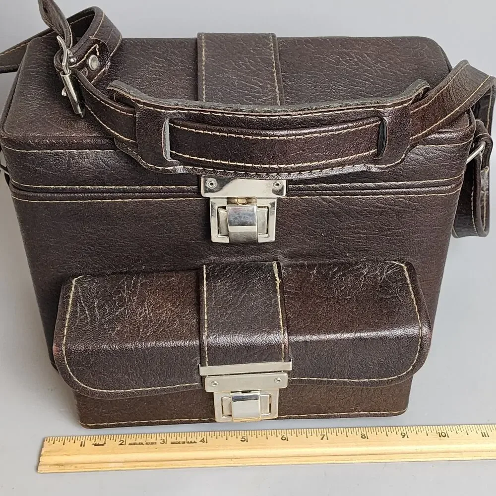 Vintage Brown Faux Leather Camera Case w/Shoulder Strap & Metal Clasps – MCM